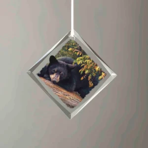 Mom’s Awaiting - Black Bears - Diamond-Shaped Glass Ornament
