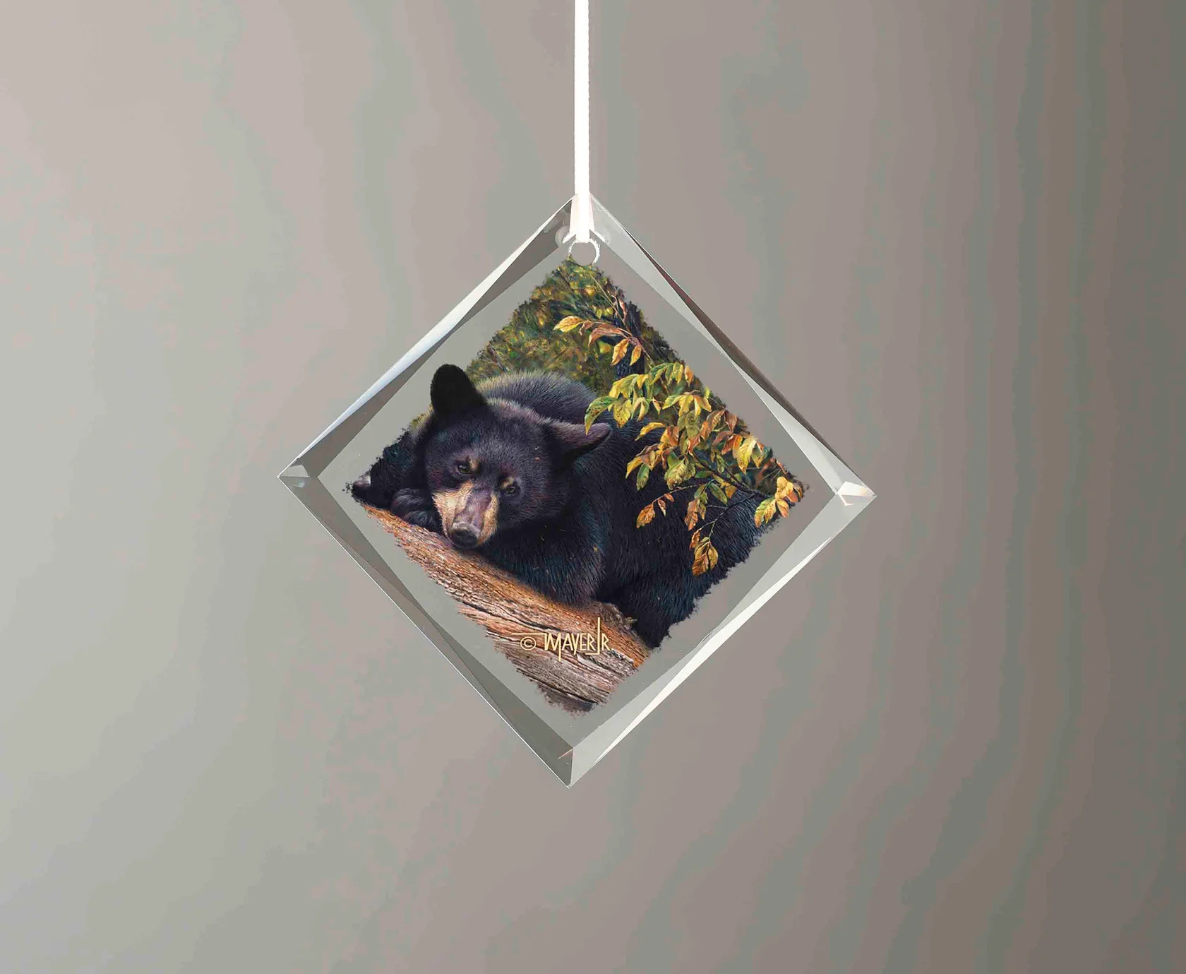 Mom’s Awaiting - Black Bears - Diamond-Shaped Glass Ornament