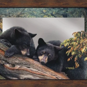 Mom’s Awaiting - Black Bears - 16" x 24" Mirror Framed Barnwood