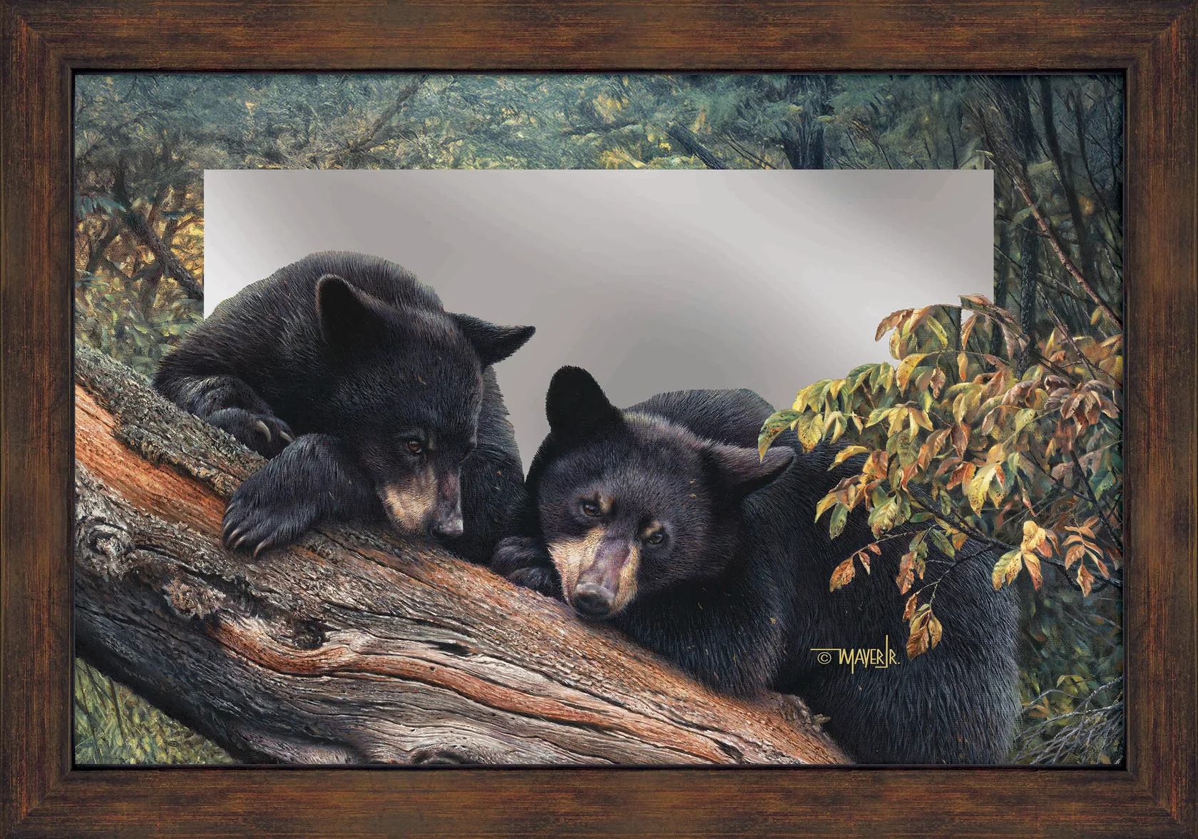 Mom’s Awaiting - Black Bears - 16" x 24" Mirror Framed Barnwood
