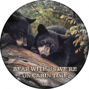 Mom’s Awaiting - Black Bears - 21" Round Wood Sign