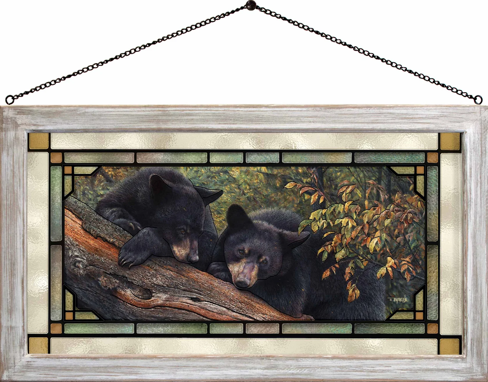 Mom’s Awaiting - Black Bears - 13" x 23" Stained Glass Art