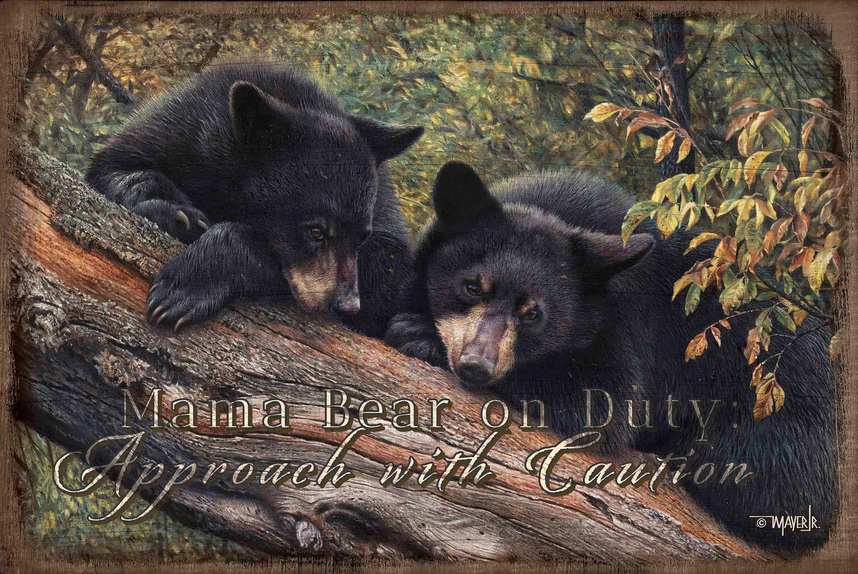 Mom’s Awaiting - Black Bears - 12" x 18" Wood Sign