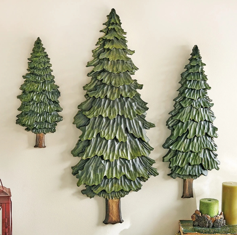 Pine Forest Carved Wood Wall Art - Set of 3