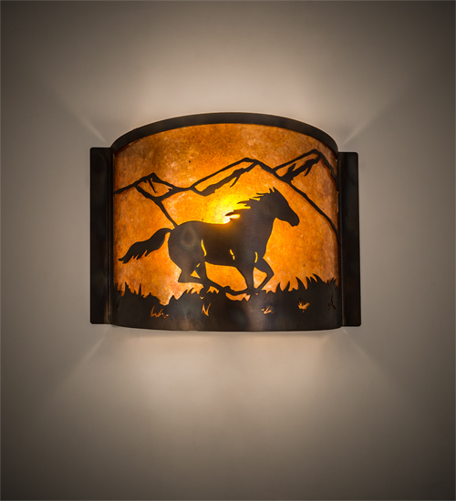 12″ Running Horses Horse Wall Sconce