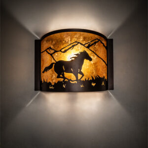 12" Running Horses Horse Wall Sconce