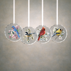 Set of 4 Handcrafted Songbird Glass Ornaments