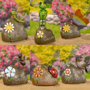 Set of 6 Metal Welcome Decorative Rock Accents with Assorted Animals