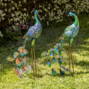 Set of 2 35" Tall Standing Peacocks