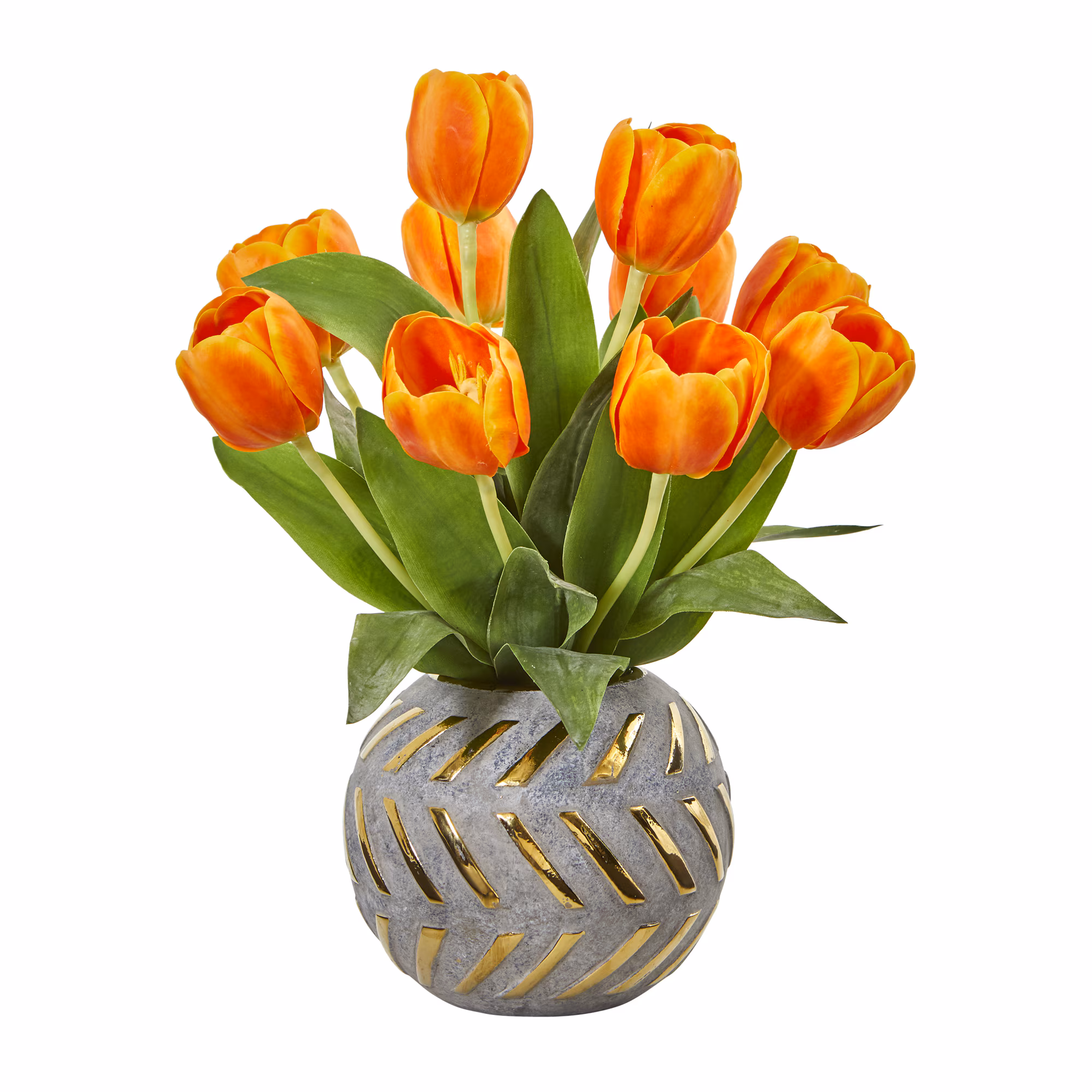 Tulip Artificial Arrangement with Decorative Vase in Orange