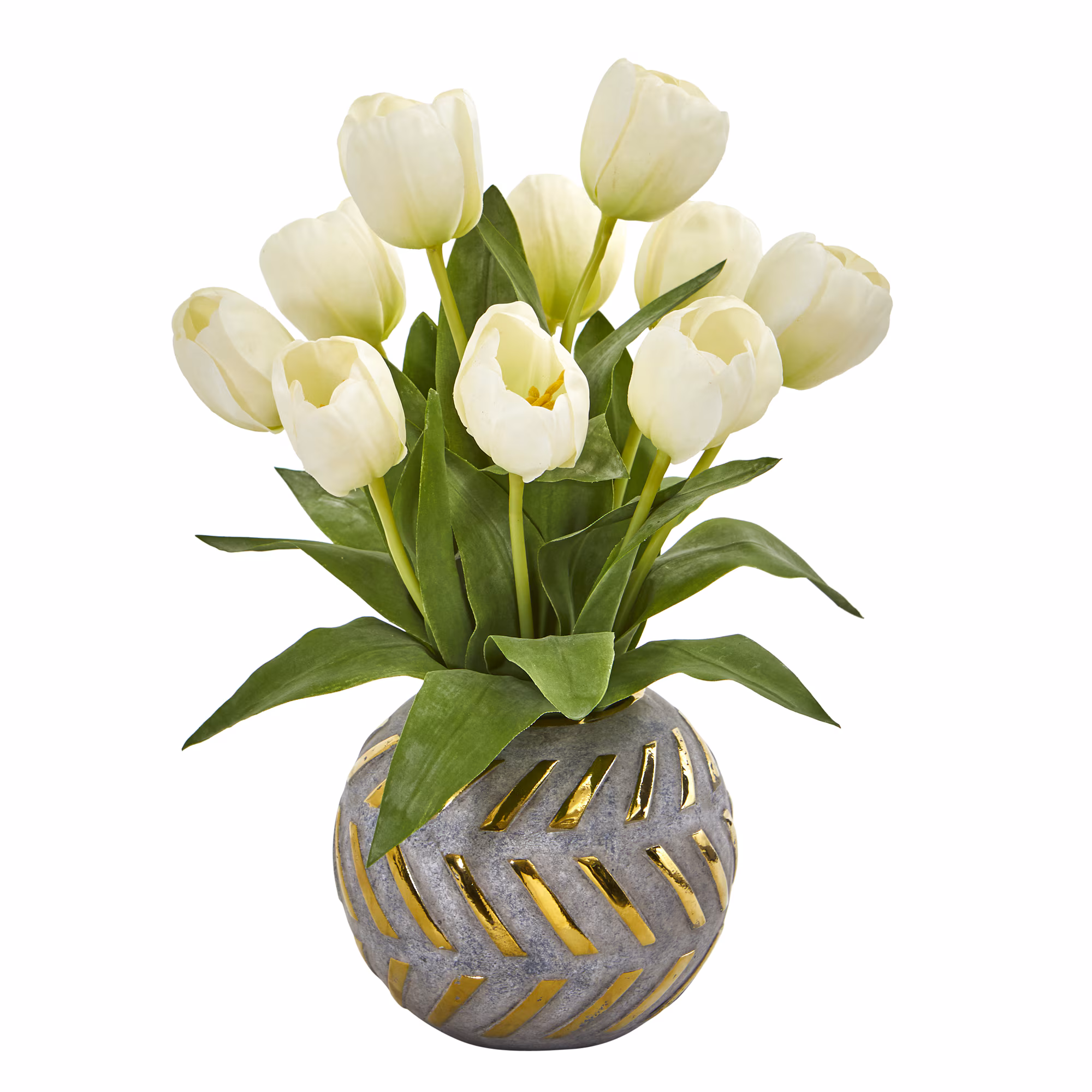 Tulip Artificial Arrangement with Decorative Vase in White
