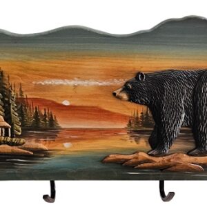 Walking Bear and Cabin Intarsia Wood Coat Rack - 30″x 11″