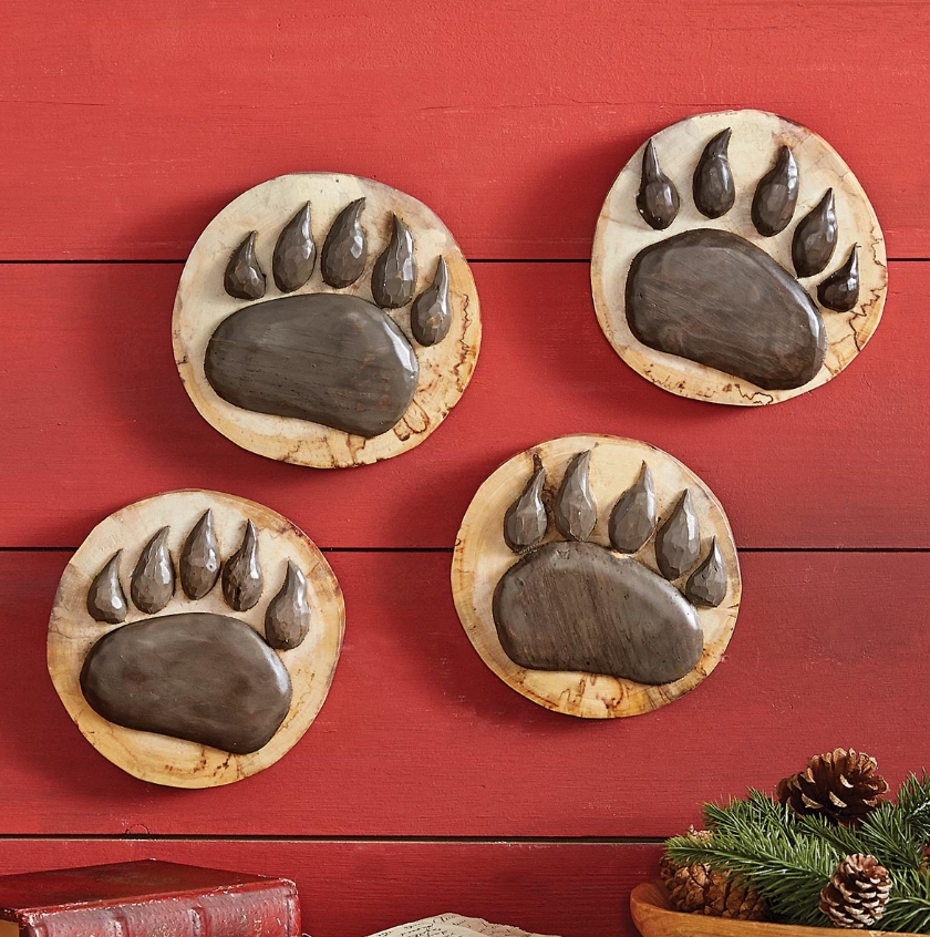 Wood Carved Bear Paws (Set of 4)