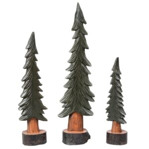 Wood Carved Tabletop Pine Trees - Set of 3