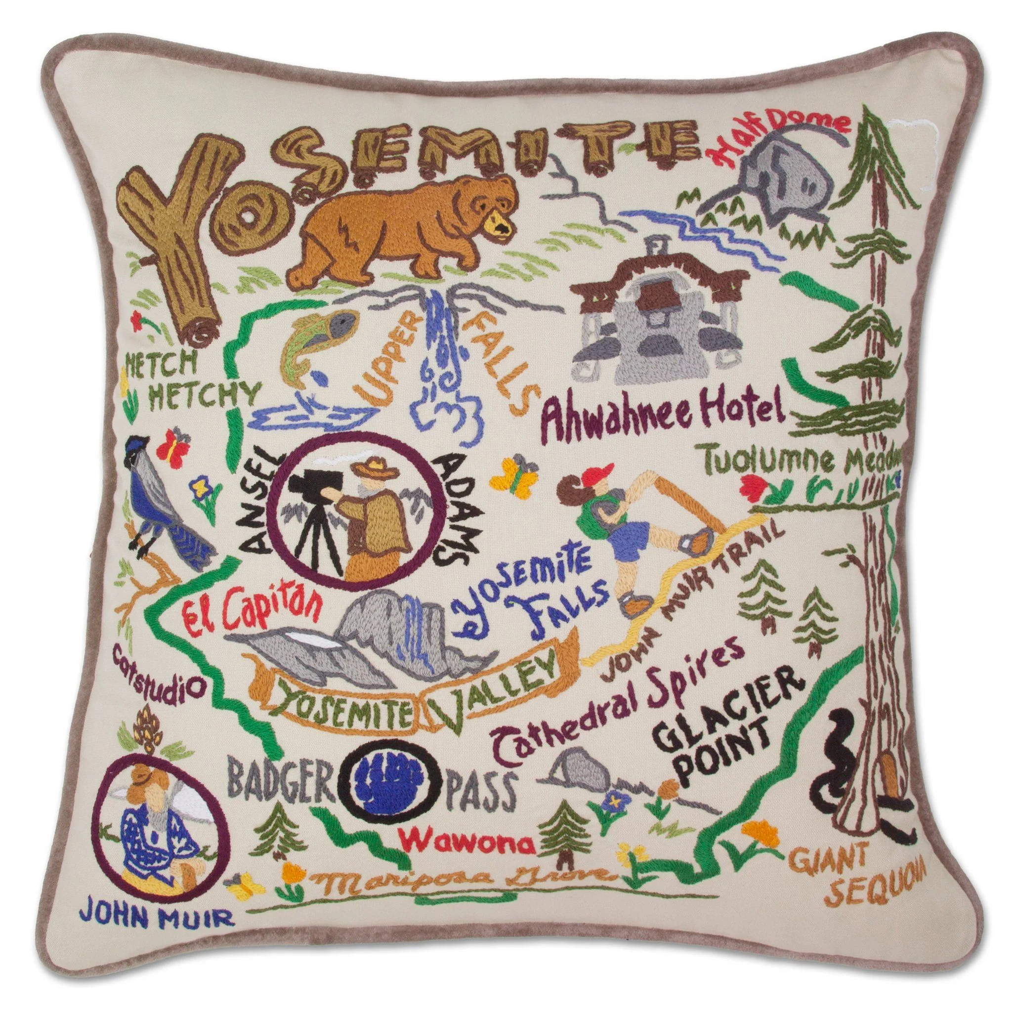 Yosemite Hand-Embroidered Pillow - 20 x 20 Inches