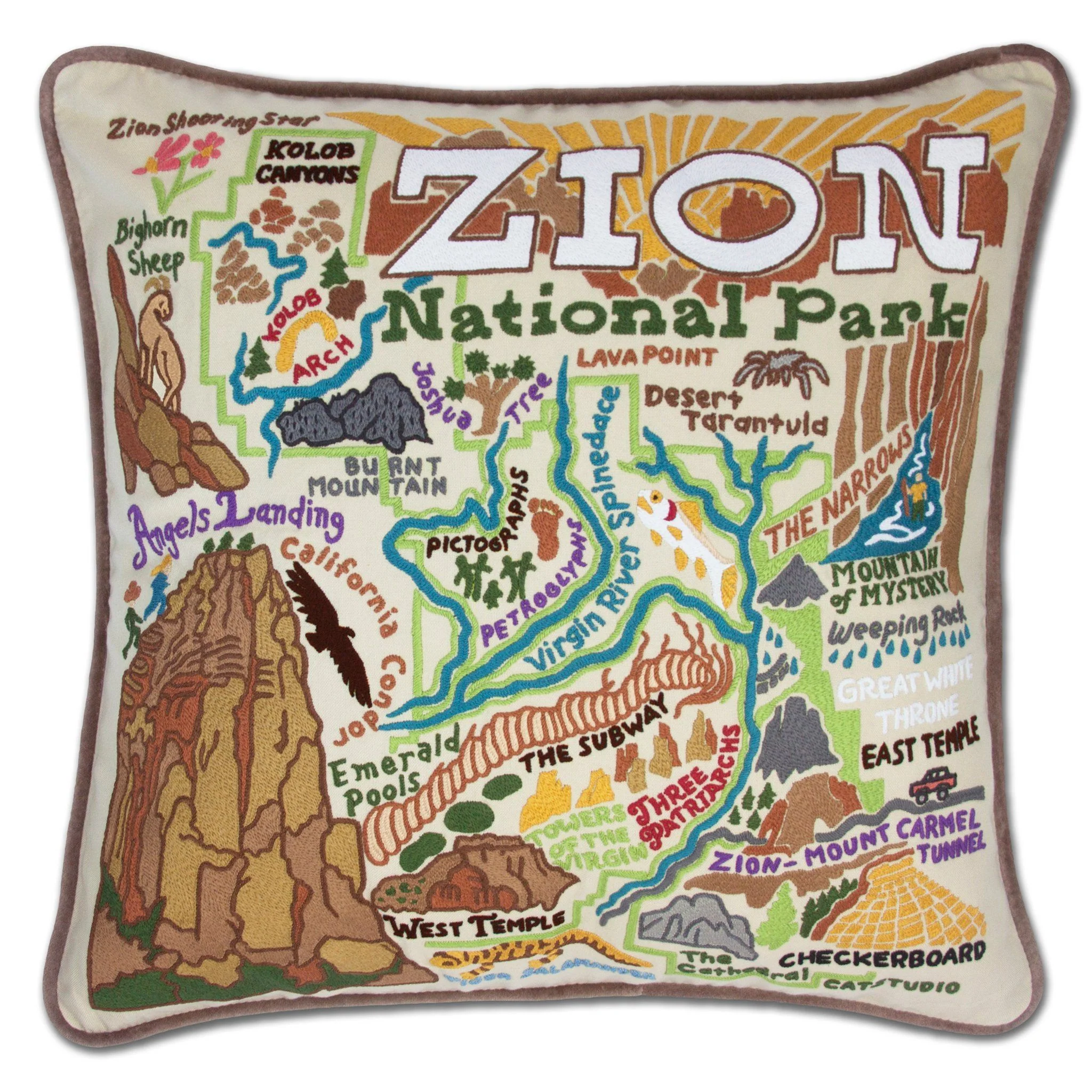 Zion Hand-Embroidered Pillow - 20 x 20 Inches
