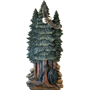 A Bear Family in the Pines Intarsia Wood Wall Art - 15" x 35"