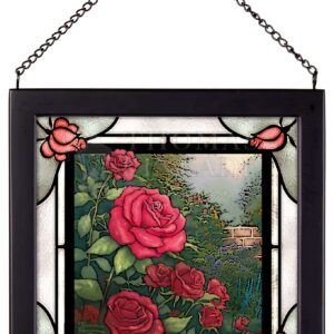 A Perfect Red Rose - 8" x 8" Framed Glass Art (Satin Black Frame)