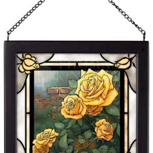 A Perfect Yellow Rose - 8" x 8" Framed Glass Art (Satin Black Frame)