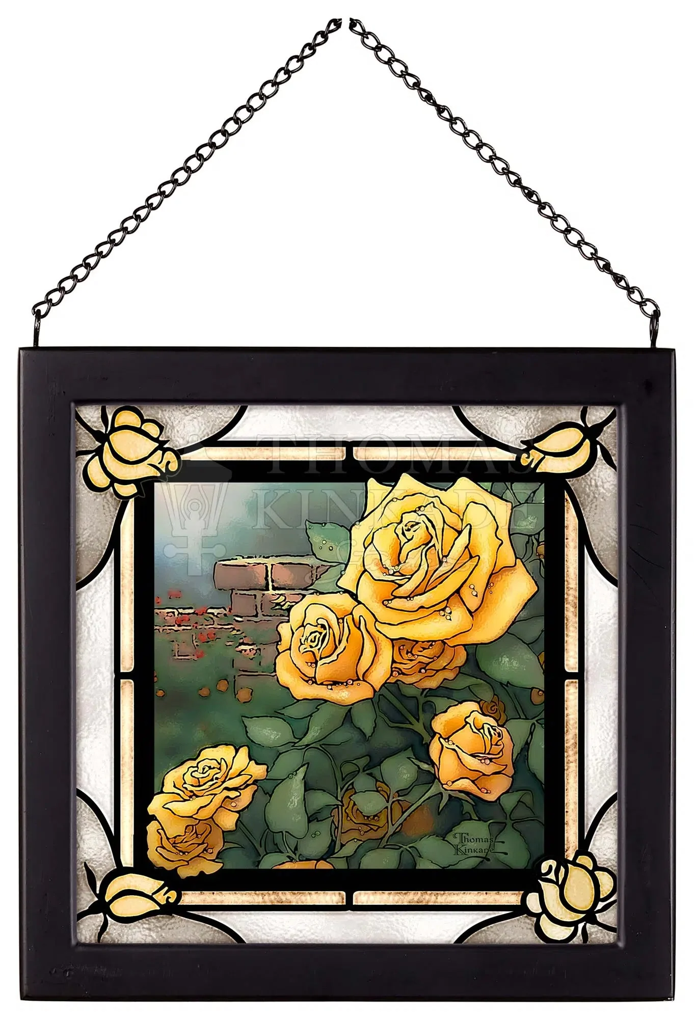 A Perfect Yellow Rose - 8" x 8" Framed Glass Art (Satin Black Frame)