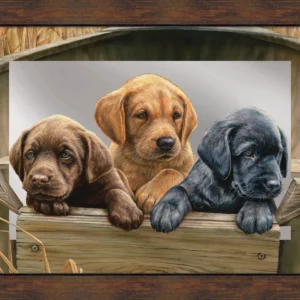 All Hands on Deck 16" x 24" Mirror Framed Barnwood - Lab Puppies - Official Ducks Unlimited Art