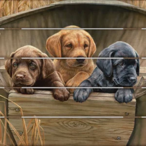 All Hands on Deck 18" x 22" Pallet Wall Art - Lab Puppies - Official Ducks Unlimited Art