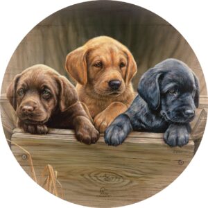 All Hands on Deck 21" Round Wood Sign - Lab Puppies - Official Ducks Unlimited Art