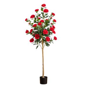 5’ Artificial Red Camellia Rose Tree