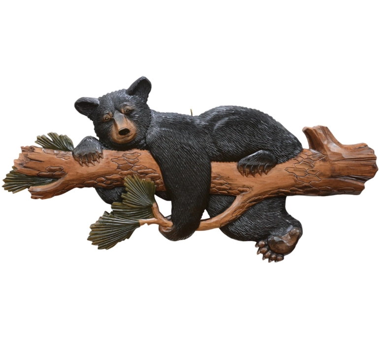 Bear in Tree Intarsia Wood Wall Art - 31" x 15"
