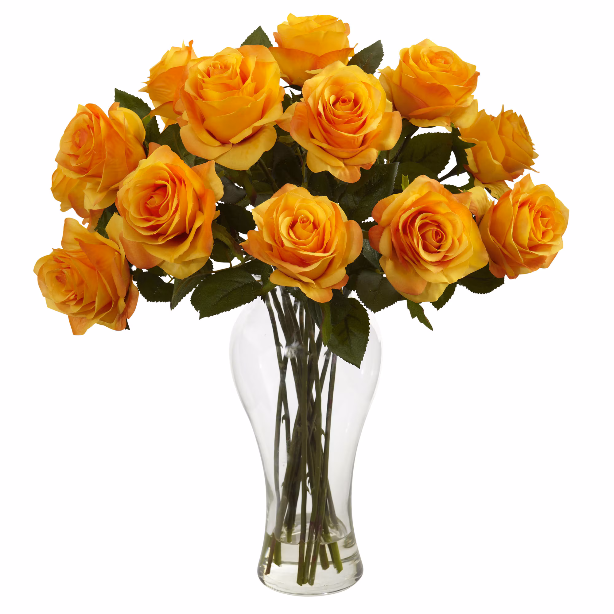 Blooming Roses with Vase in Orange Yellow