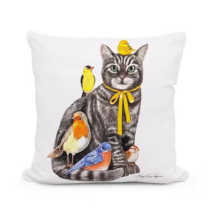 Cat with Birds Pillow