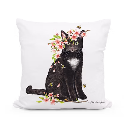 Cat with Cherry Blossoms Pillow