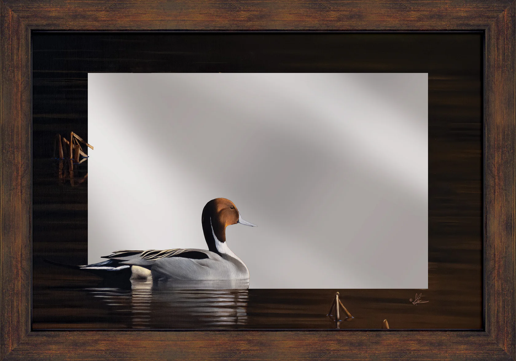 Chasing the Setting Sun - Northern Pintail - 16" x 24" Mirror Framed Barnwood