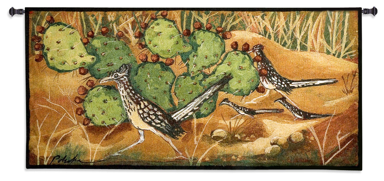 Desert Tracks - Roadrunner - Woven Tapestry Wall Art Hanging 53x26