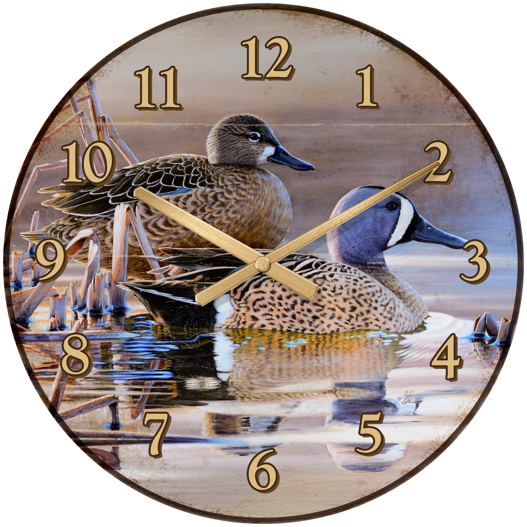 Early Morning Blues - Blue-winged Teal - 21" Round Clock