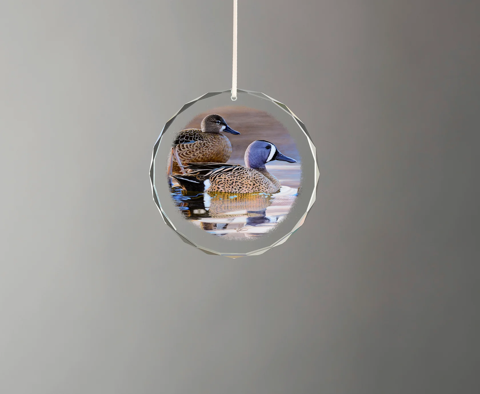 Early Morning Blues - Blue-winged Teal - Round Glass Ornament