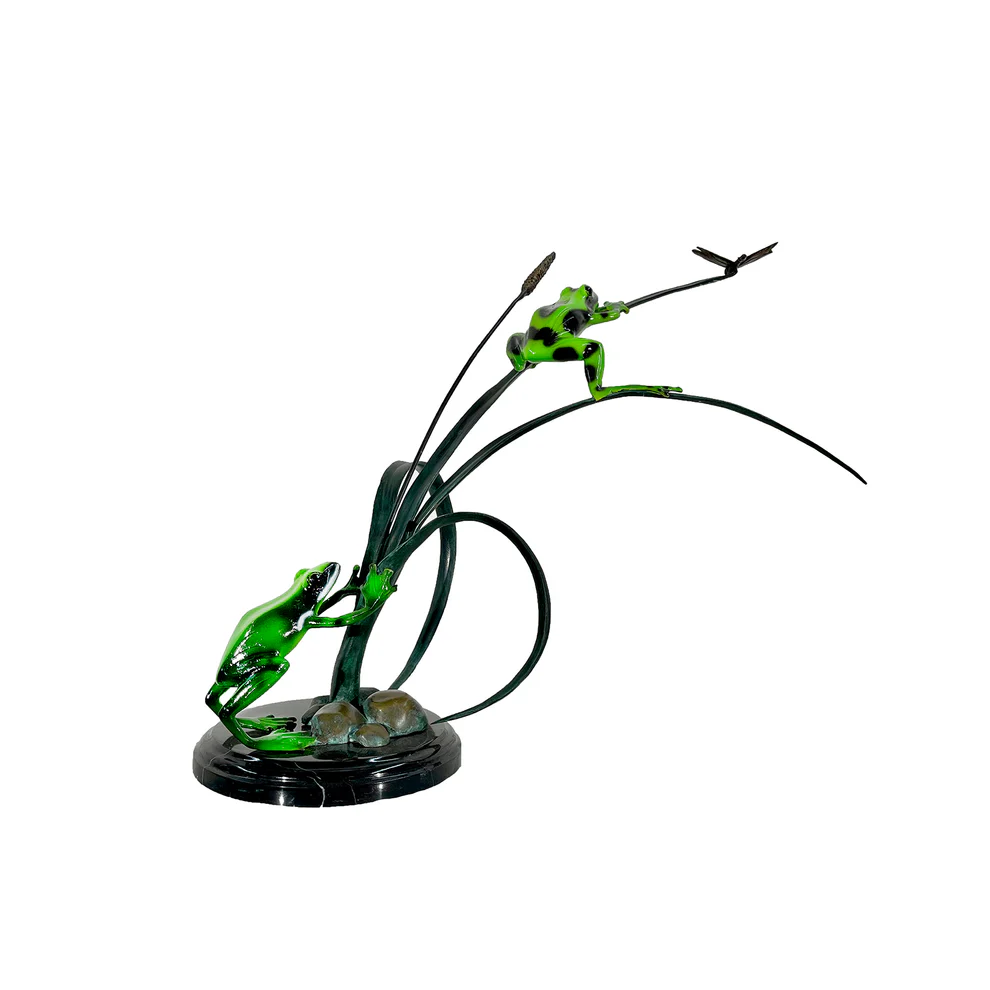 Frogs and Dragonfly on Grass Table-top Bronze Statue