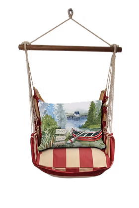 Hammock Swing 4-piece Set - Americana Stripe with Lake Canoe Pillow
