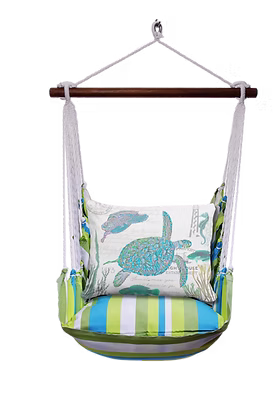 Hammock Swing 4-piece Set - Beach Boulevard Stripe with Sea Turtle Sealife Medley Pillow