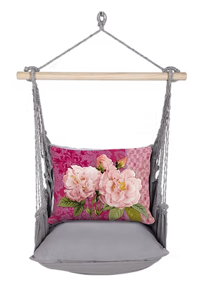 Hammock Swing 4-piece Set - Gray Solid with Roses on Pink Pillow