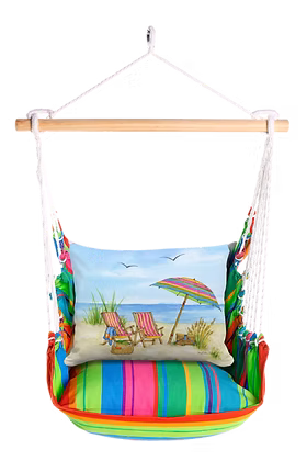 Hammock Swing 4-piece Set - Le Jardin Nouveau with Beach Summer Days Pillow