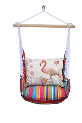 Hammock Swing 4-piece Set - Le Jardin Stripe with Flamingo Sealife Medley Pillow