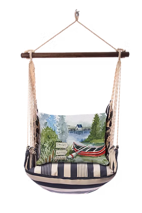 Hammock Swing 4-piece Set - Marina Stripe with Lake Canoe Pillow