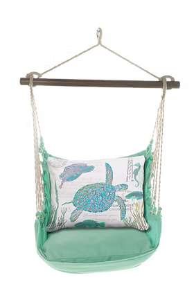 Hammock Swing 4-piece Set - Seafoam Green with Sea Turtle Sealife Medley Pillow