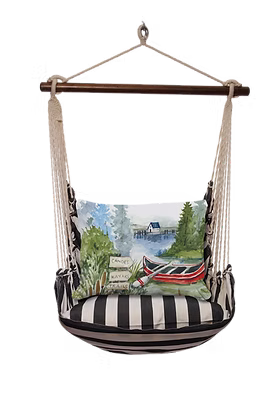 Hammock Swing 4-piece Set - True Black Stripe with Lake Canoe Pillow