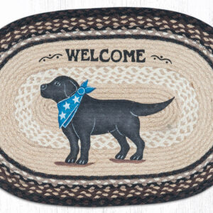 Hand Stenciled Black Lab Oval Patch Braided Rug 20"x30"