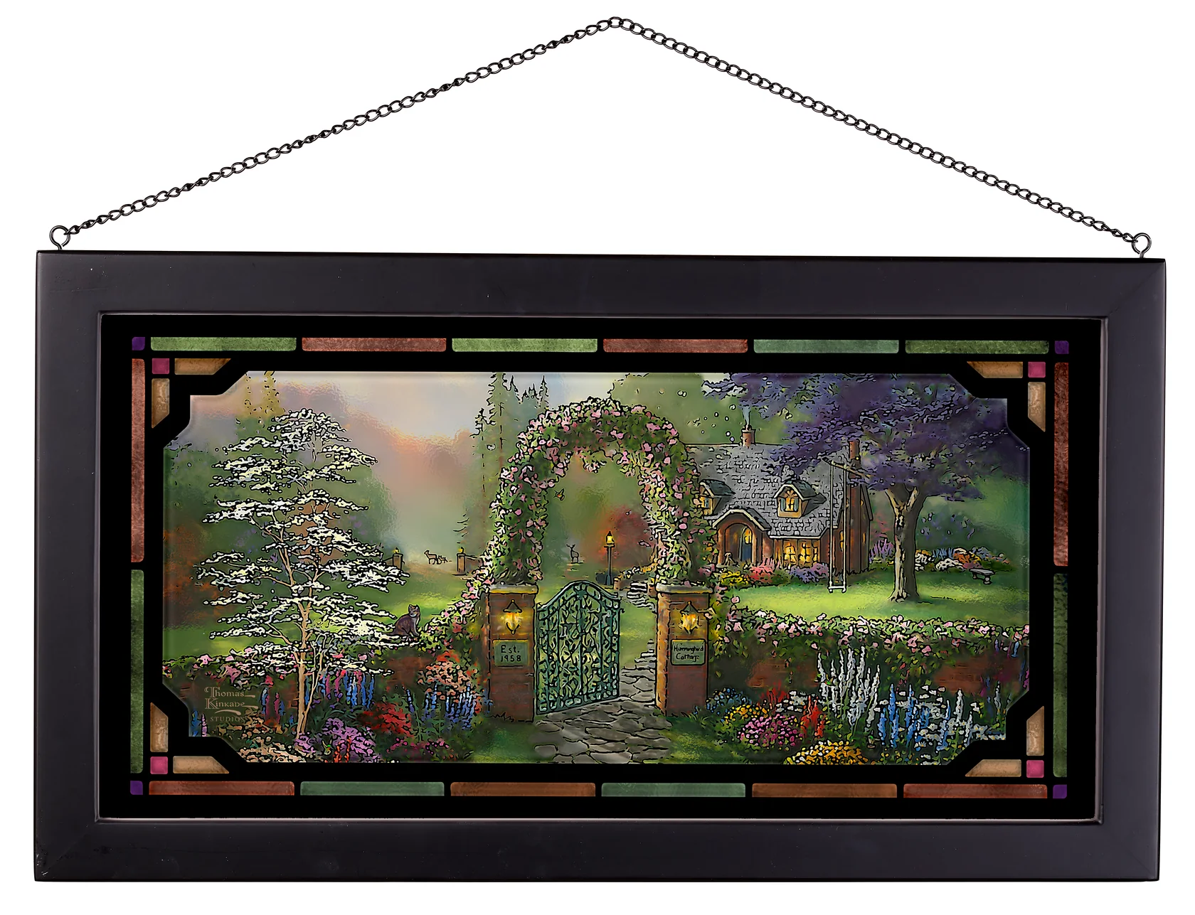 Hummingbird Cottage - 13" x 23" Framed Glass Art