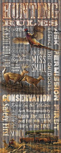 Hunting Rules - 12" x 30" Wood Sign