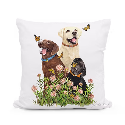 Labrador Trio with Butterflies Pillow
