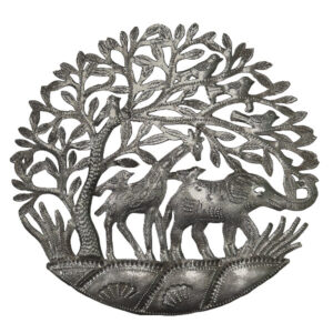 Mini Safari Scape - Elephants and Giraffes - Recycled Steel Drum Wall Art 9.5"